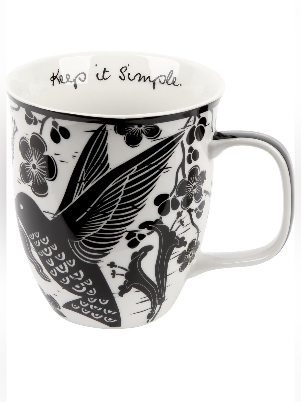 Karma-“Keep It Simple” Hummingbird Black and White Ceramic Mug